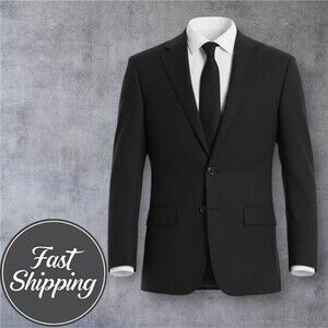 $450 CALVIN KLEIN Mens 40R Black Wool Blazer Sport Coat 2-Button Jacket Slim fi